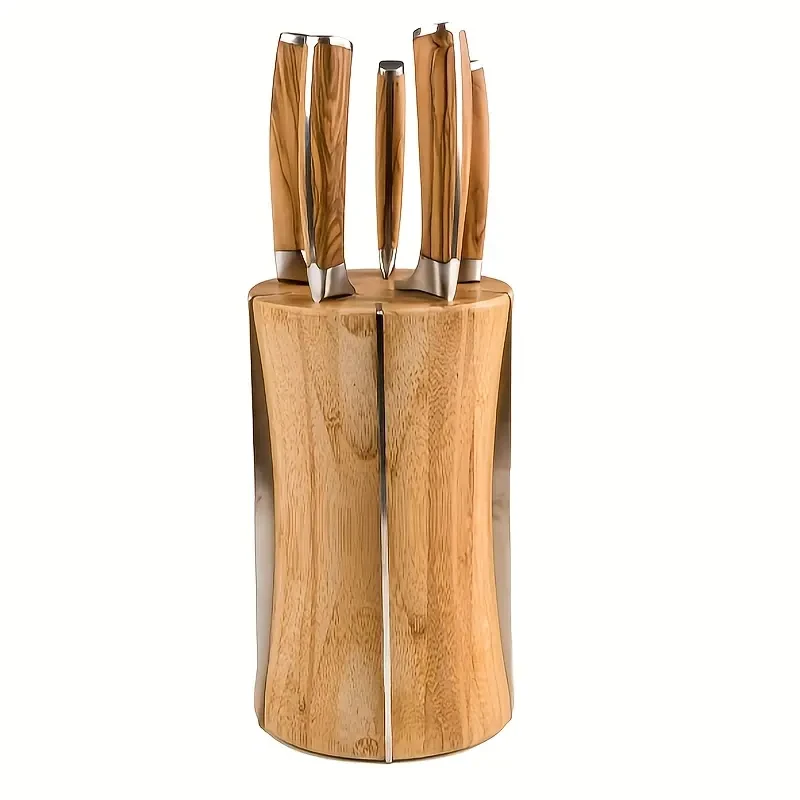 Juego de 5 cuchillos de chef de acero inoxidable con mango de madera y bloque