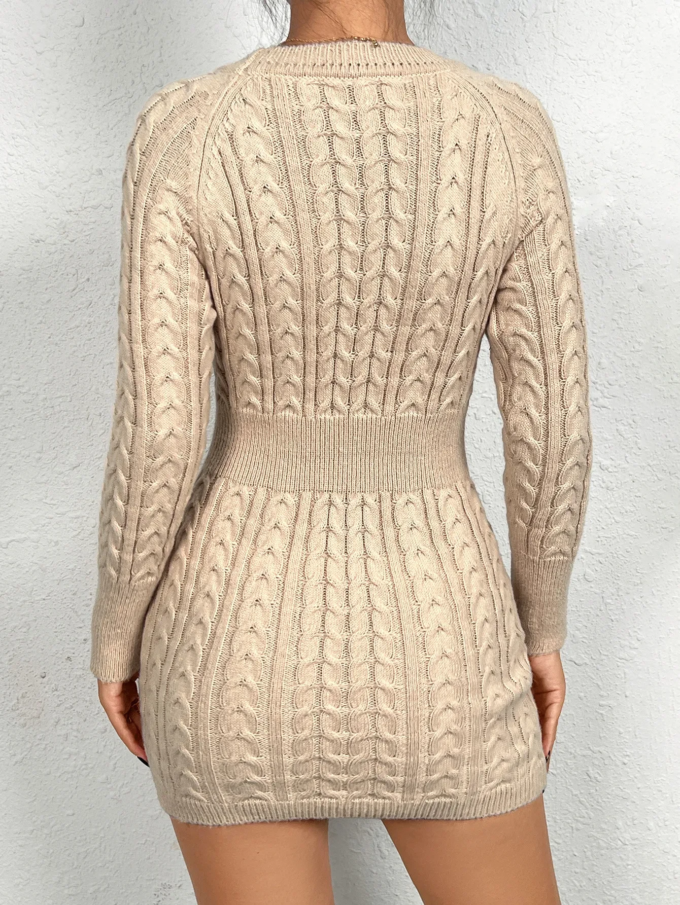 Vestido de punto con hilo retorcido, jersey de moda para mujer, cuello redondo, falda a la cadera
