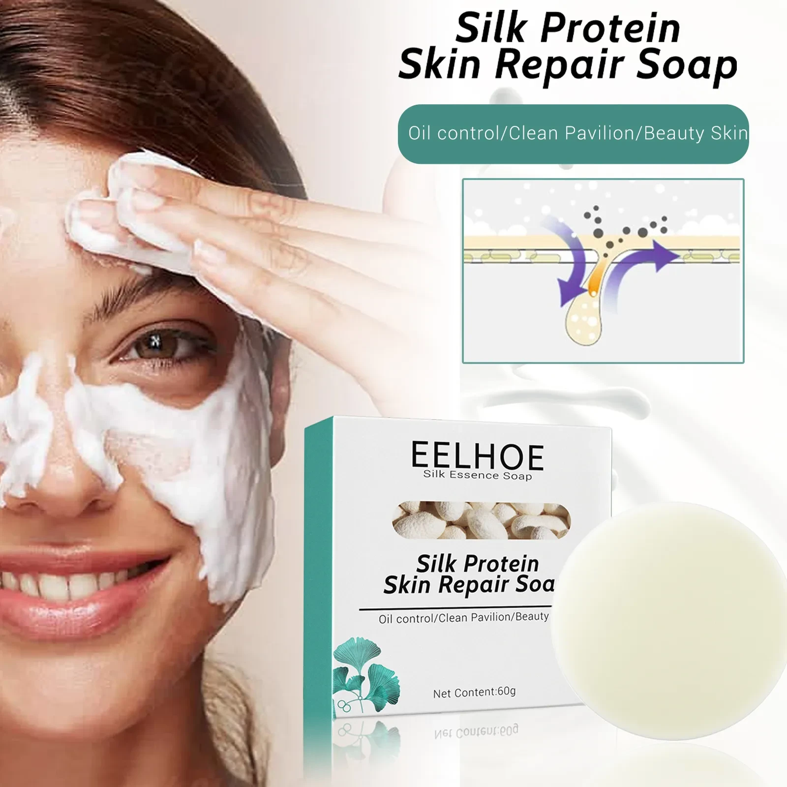 Mascarilla de proteína de seda con jabón limpiador y reparador de la piel