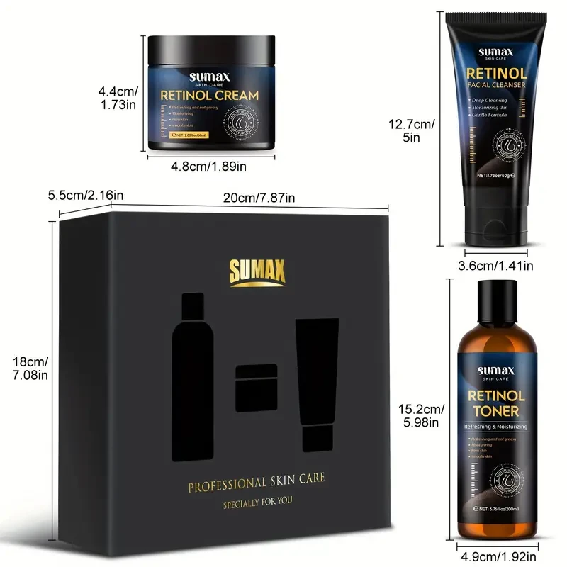 Juego de 3 piezas, set de regalo para el cuidado de la piel con retinol para hombres, lavado facial diario,