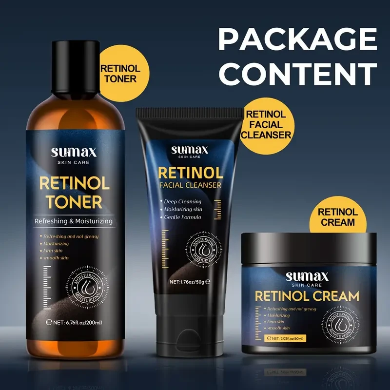 Juego de 3 piezas, set de regalo para el cuidado de la piel con retinol para hombres, lavado facial diario,