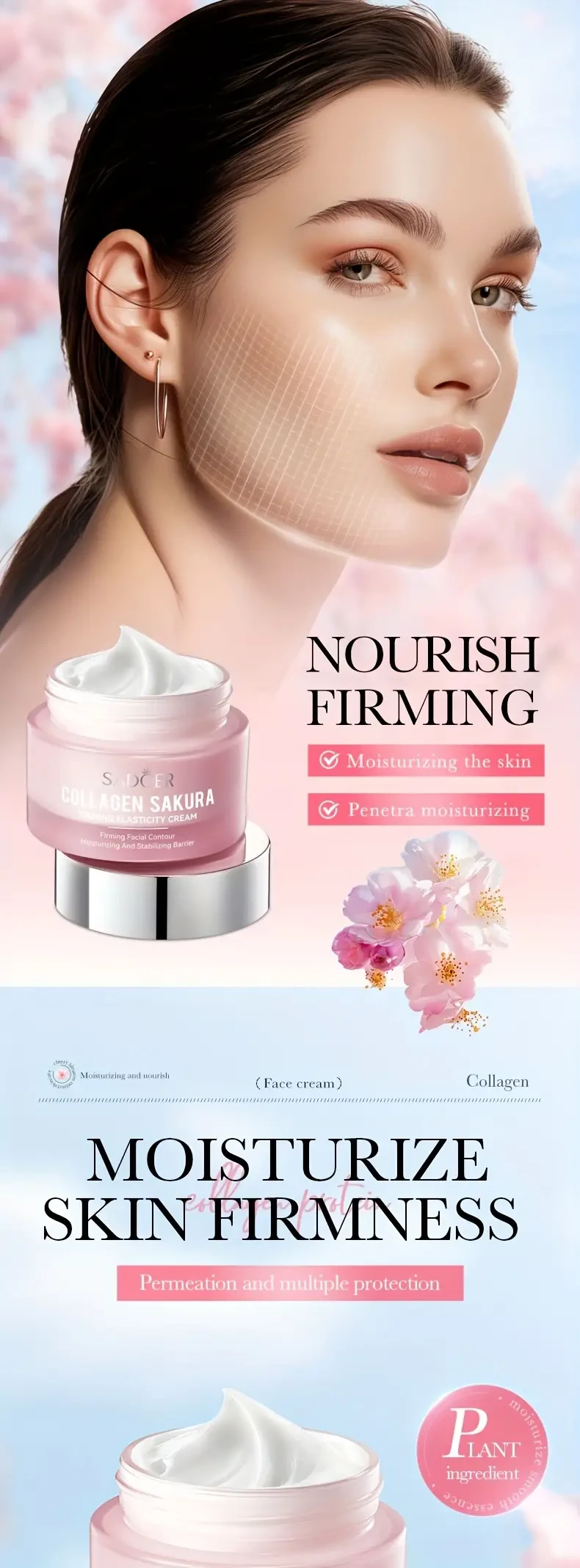 Crema facial reafirmante Sakura & Collagen,