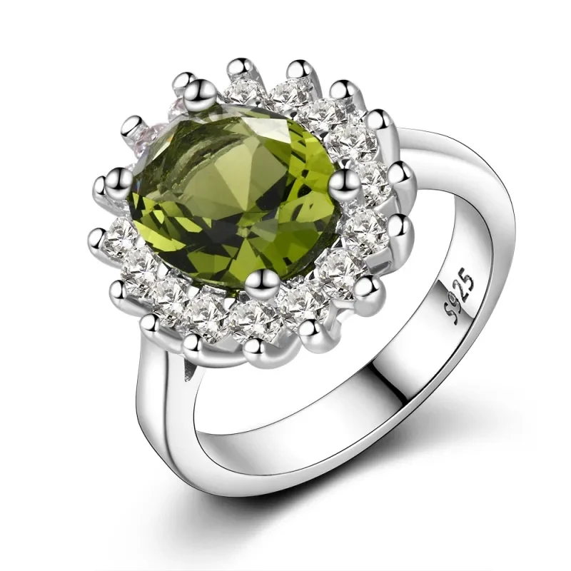Elegante anillo ovalado de girasol y circonita en plata de ley S925, joyería llamativa para mujer