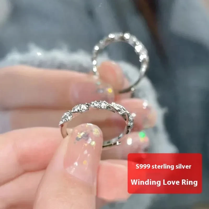 Anillo de amor enrollable de plata de ley S999 de joyería de moda