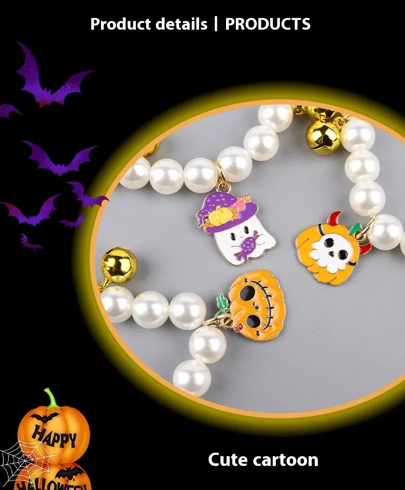 Collar de perlas para mascotas, decoración para Halloween, collar para gato