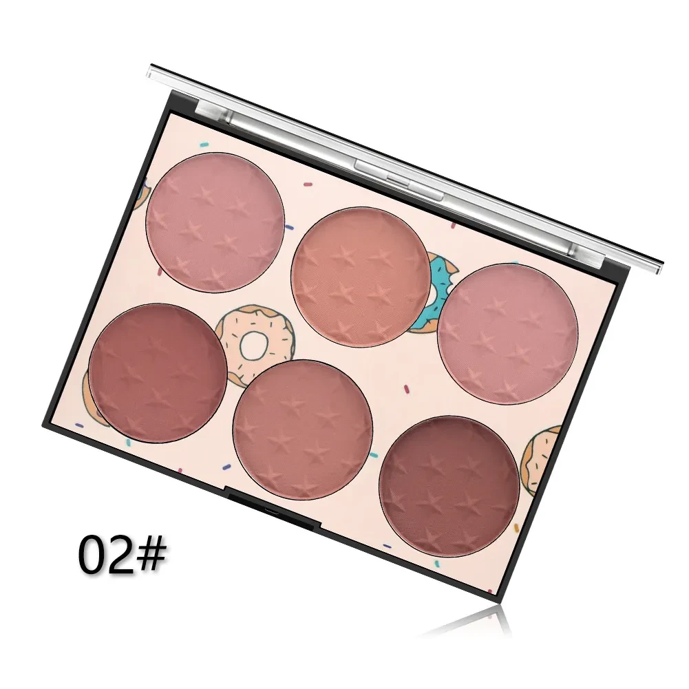 Rubor natural de seis colores, maquillaje en polvo agradable para la piel