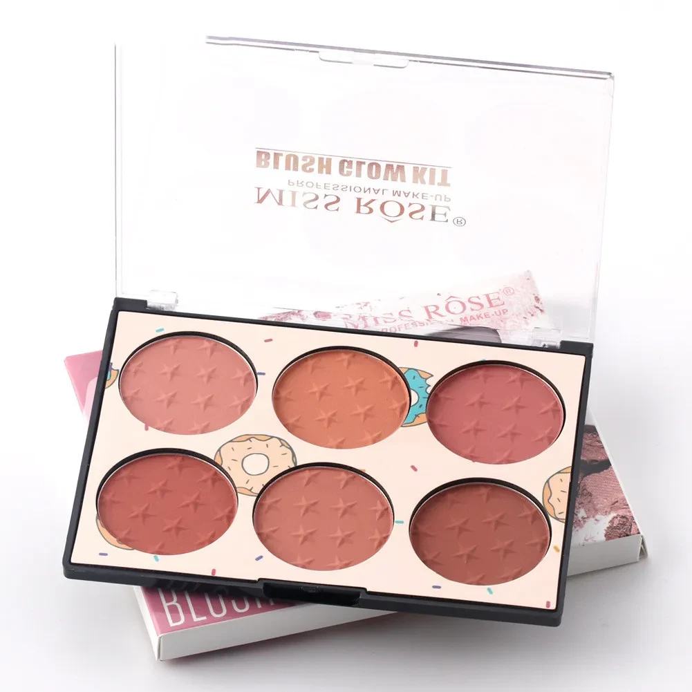 Rubor natural de seis colores, maquillaje en polvo agradable para la piel