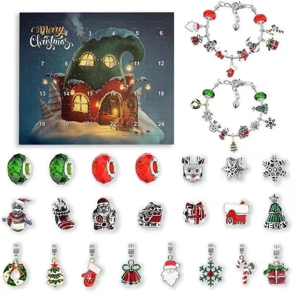 Juego de pulseras con calendario de cuenta regresiva de Navidad de 24 días para hacer tú mismo