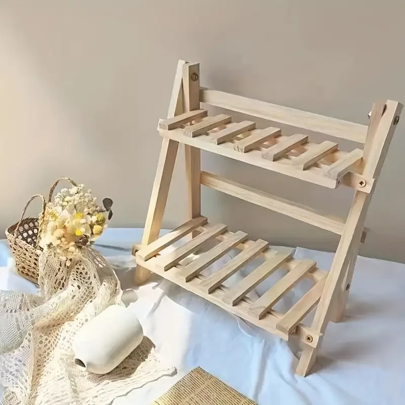Estante de almacenamiento de madera de 2 niveles, organizador de escritorio trapezoidal, ideal para oficina, dormitorio, hogar, escuela, oficina, etc.