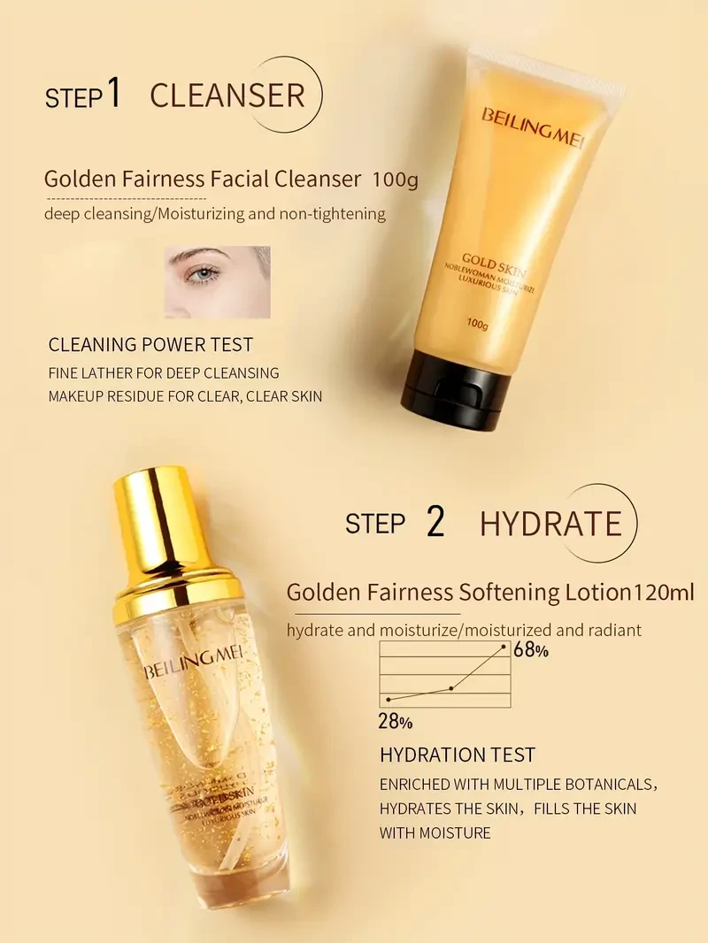 Set de cuidado de la piel de lujo Golden Skin de 9 piezas para mujer