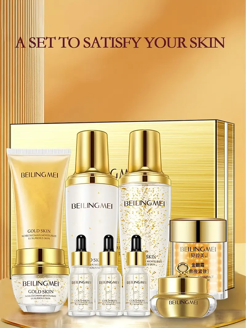 Set de cuidado de la piel de lujo Golden Skin de 9 piezas para mujer