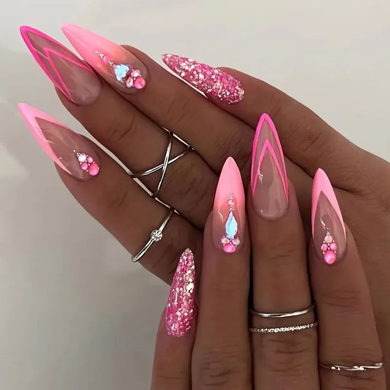 Uñas postizas francesas dobles almendradas