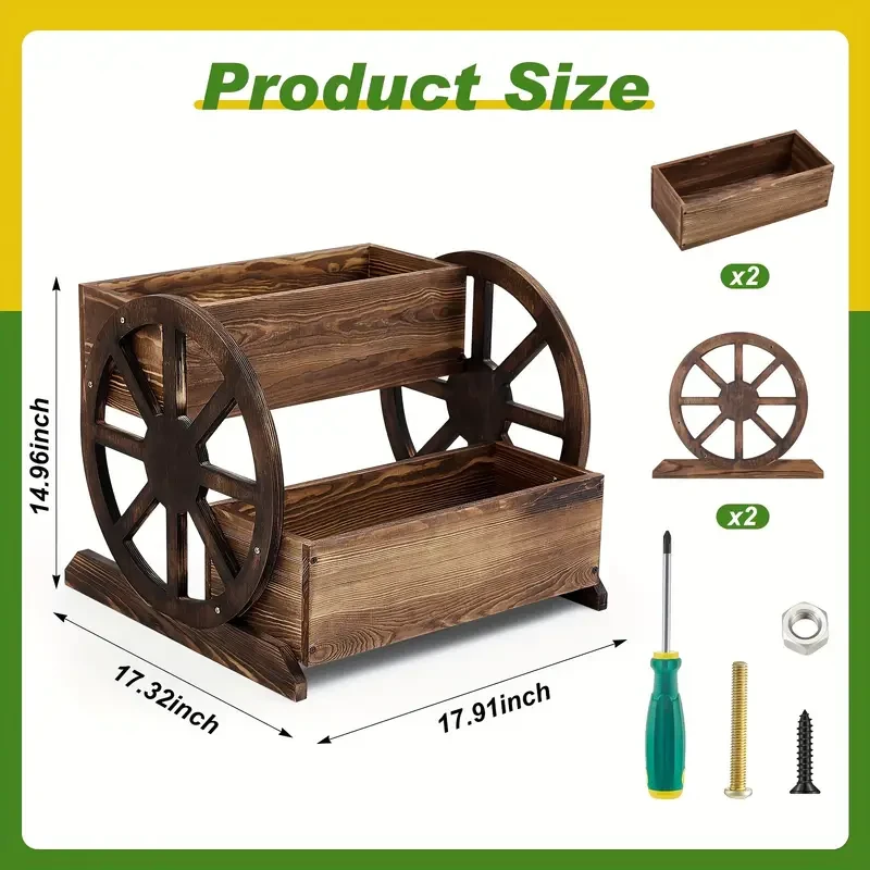 Macetero de madera con ruedas para jardín, patio, balcón, jardín, decoración rústica con ruedas