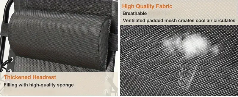 Juego de 2 sillones reclinables portátiles para interior, para playa, camping, patio, tumbona plegable para exterior con bandejas portavasos y almohada ajustable para dormir, sillas de gravedad cero para casa, oficina, descanso, piscina, jardín, patio tra