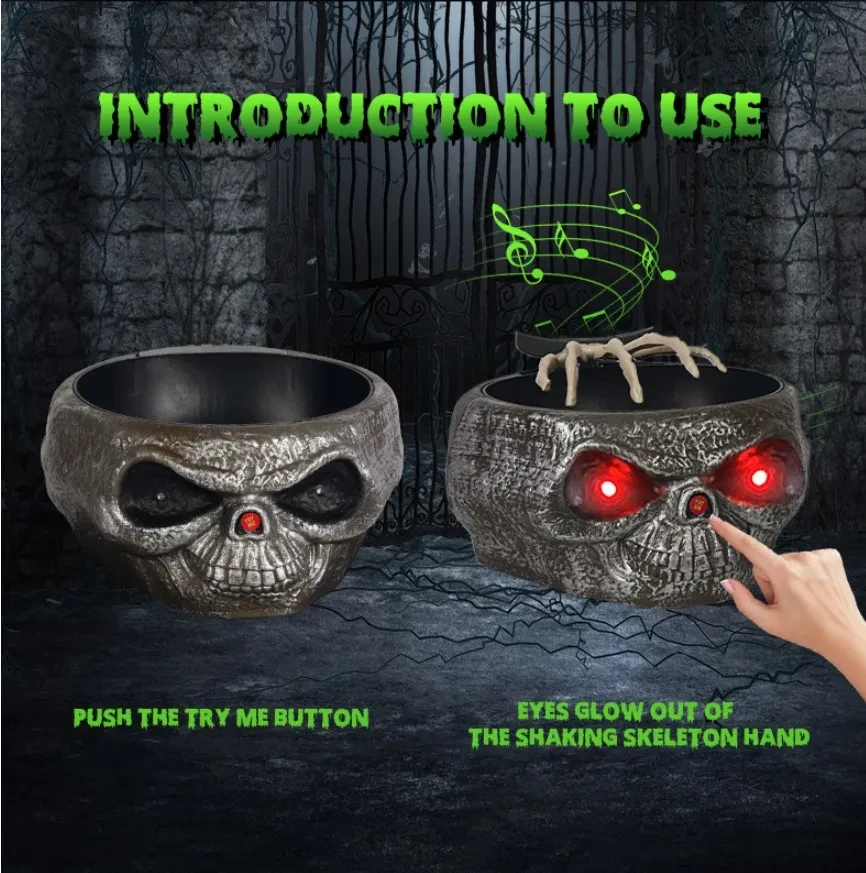 Tazón de dulces de Halloween, tazón de calabaza de plástico con mano activada por movimiento, platos para servir de Halloween, tazón de calabaza de Halloween a batería para fiesta de truco o trato.