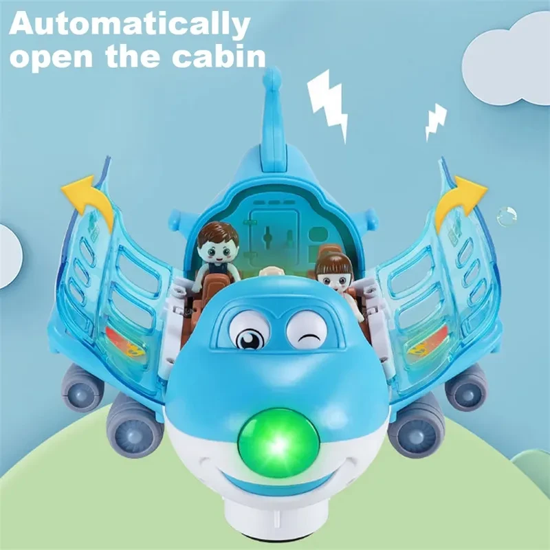 Avión eléctrico giratorio de 360 grados, juguete para niños, con luces LED intermitentes y sonido.