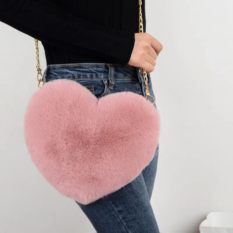 Bolsos de amor para mujer, bolsos de hombro con cadena de felpa, bolso de fiesta para el día de San Valentín