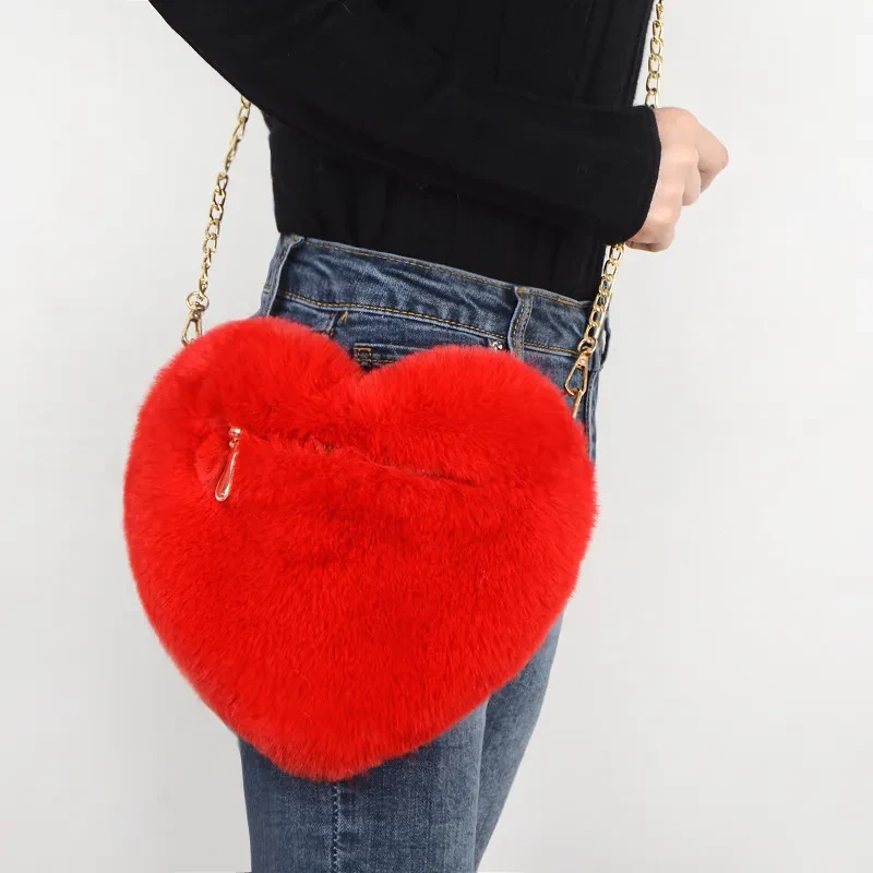 Bolsos de amor para mujer, bolsos de hombro con cadena de felpa, bolso de fiesta para el día de San Valentín