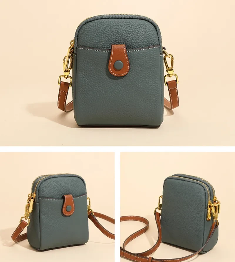 Bolso bandolera pequeño de piel de alta calidad con estampado de lichi para móvil, tipo cartera para mujer