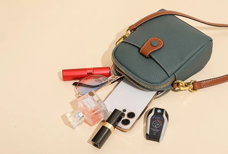 Bolso bandolera pequeño de piel de alta calidad con estampado de lichi para móvil, tipo cartera para mujer