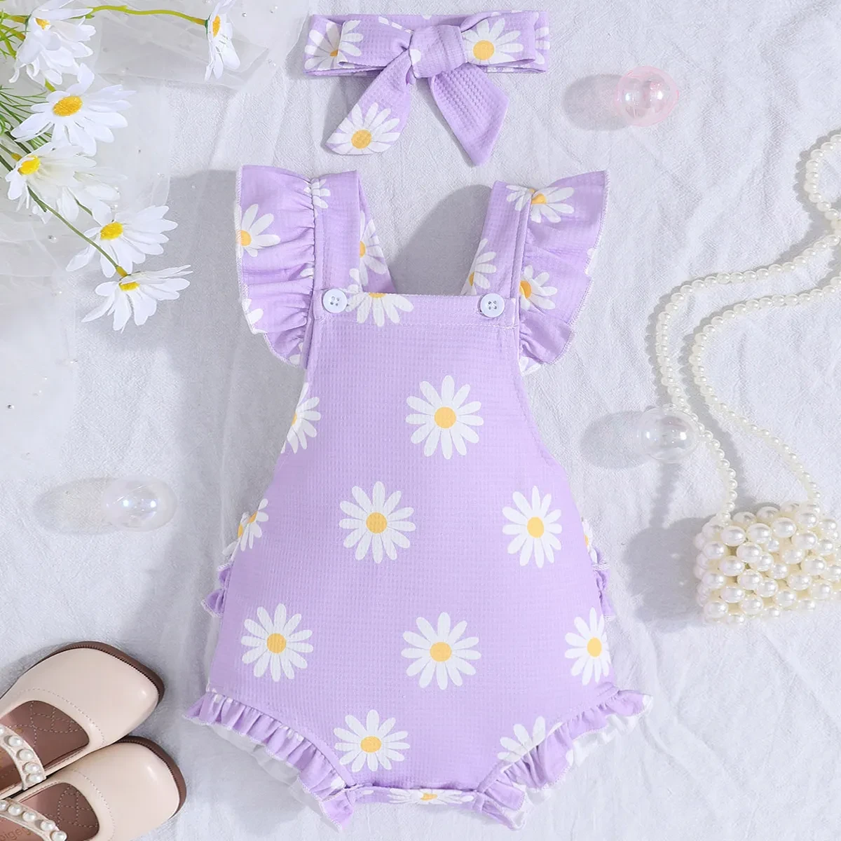 Mono informal de manga corta para niña con tocado