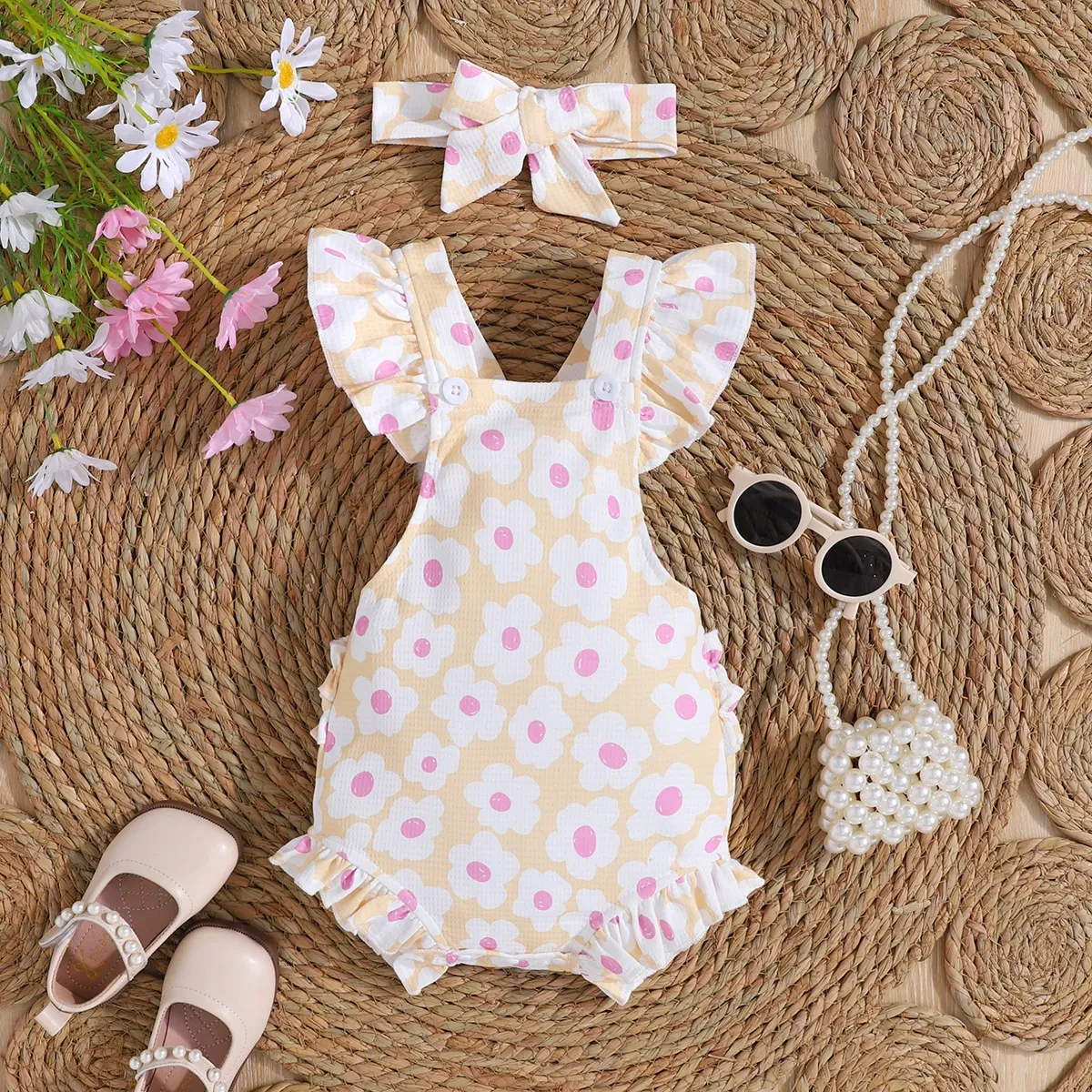 Mono informal de manga corta para niña con tocado