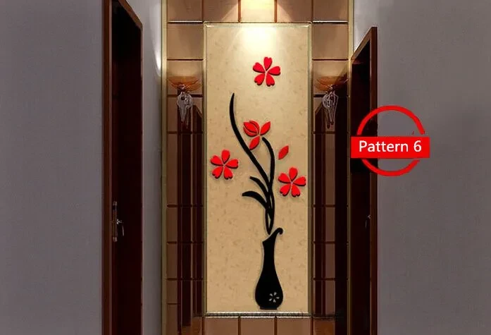 Adhesivo de pared acrílico 3D con diseño de jarrón creativo