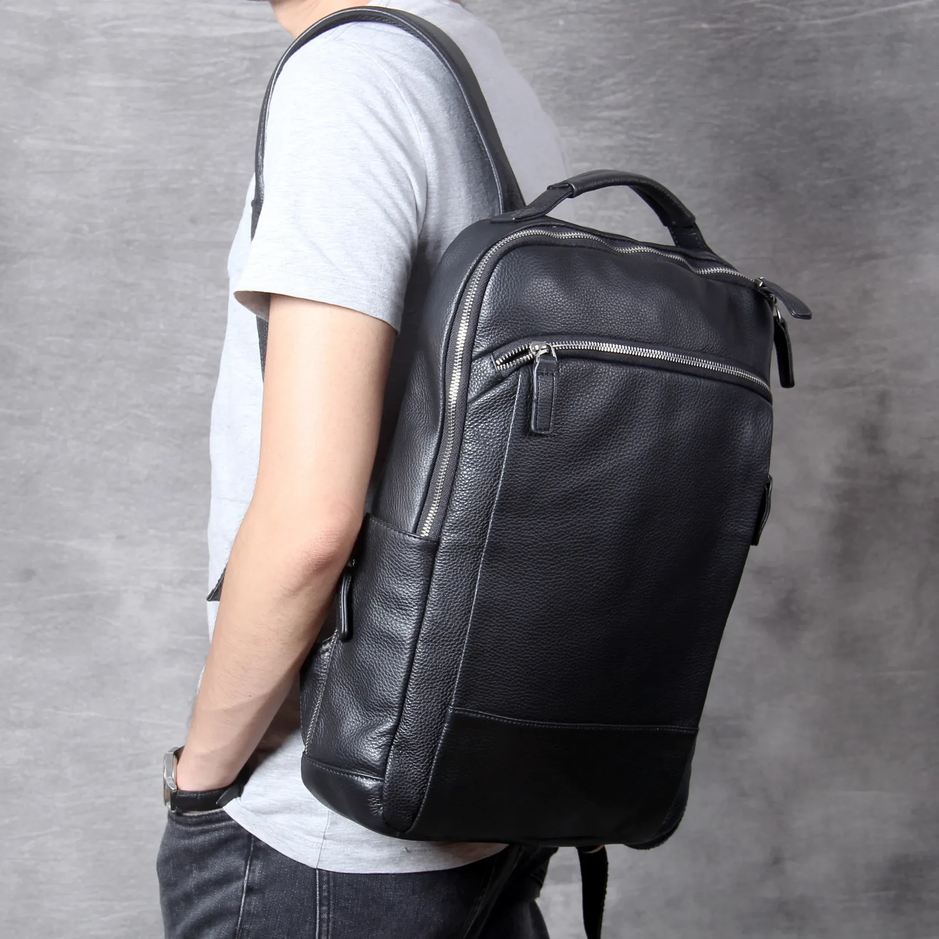 Mochila de cuero para hombre, hecha a mano, de primera capa de piel de vaca, mochila de viaje