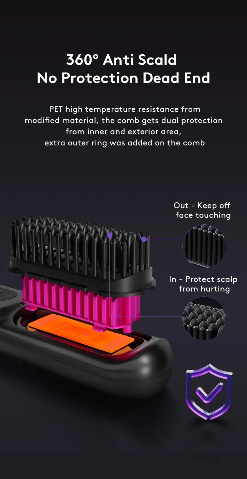 Plancha de pelo inalámbrica 2 en 1 con peine para cabello liso