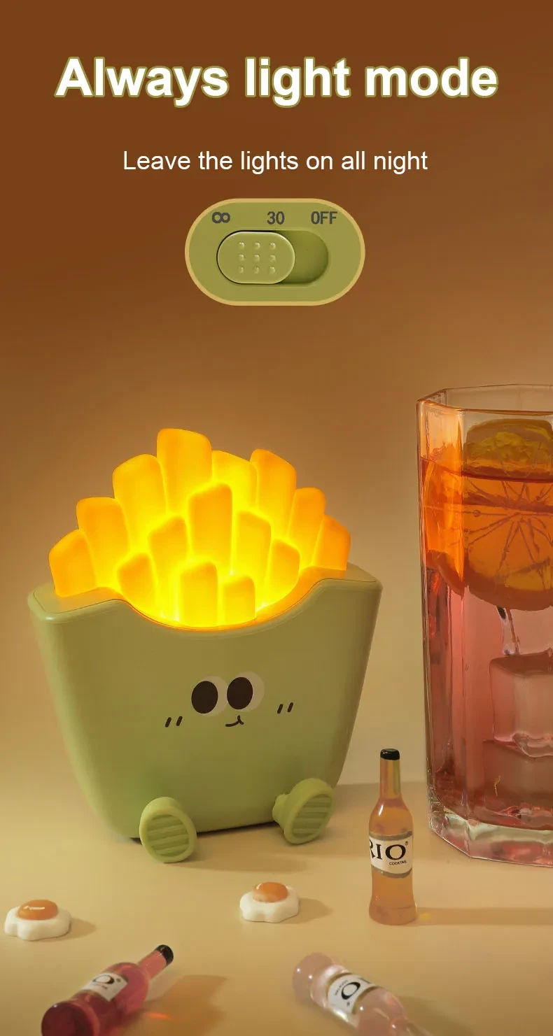 Lámpara de noche creativa con forma de papas fritas, recargable y con carga nocturna, ideal para decorar el hogar.