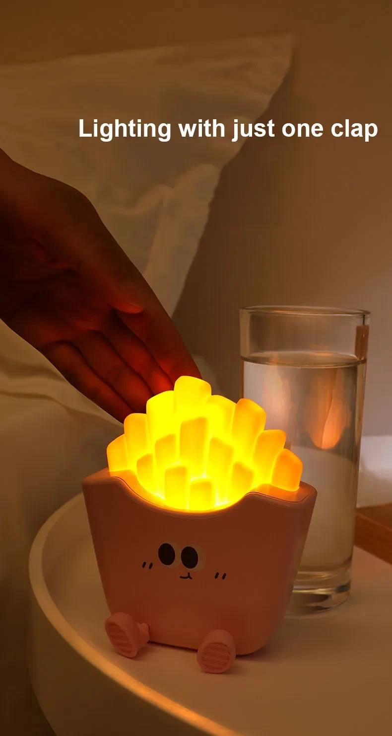Lámpara de noche creativa con forma de papas fritas, recargable y con carga nocturna, ideal para decorar el hogar.