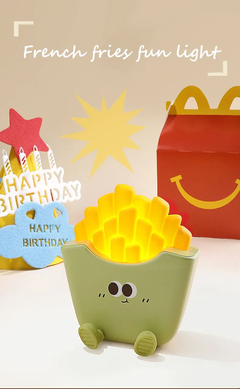 Lámpara de noche creativa con forma de papas fritas, recargable y con carga nocturna, ideal para decorar el hogar.