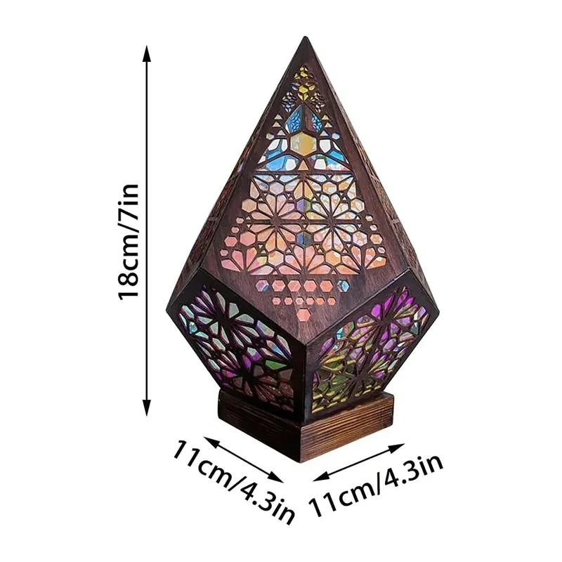 Lámpara de noche de proyección LED hueca de madera, lámpara de escritorio con proyector colorido bohemio, decoración del hogar, iluminación de ambiente festivo
