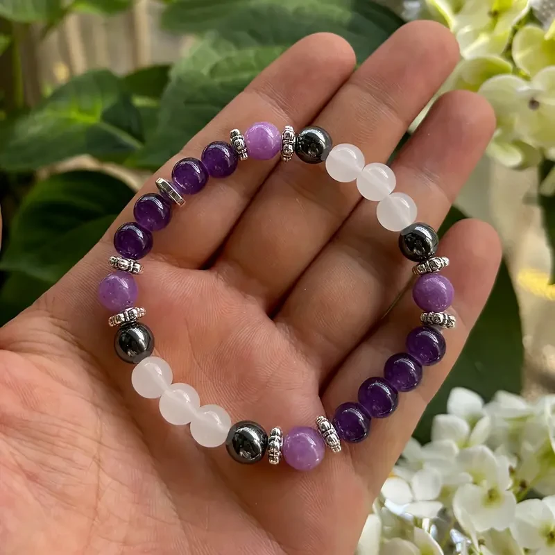 Pulsera de cuentas de amatista y hematita