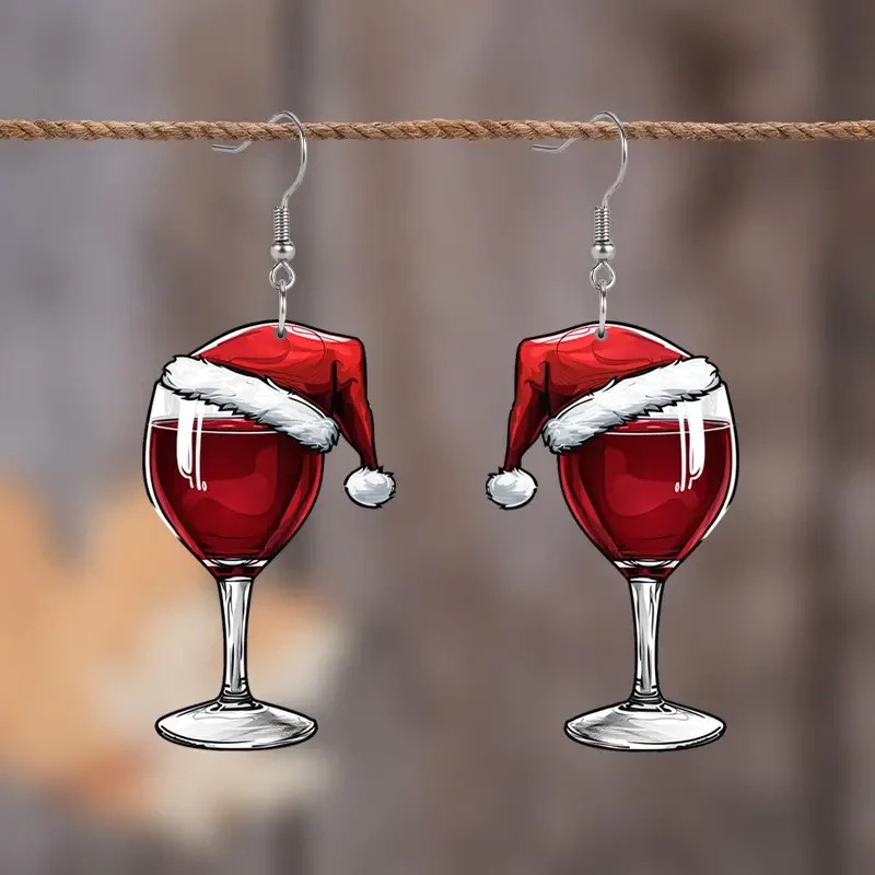 Pendientes colgantes de copa de vino navideños