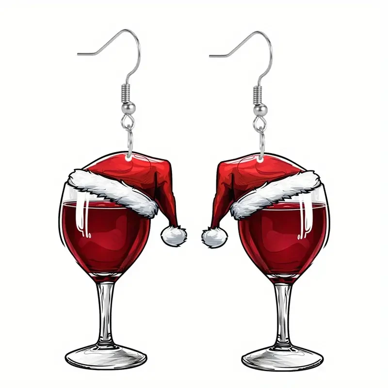 Pendientes colgantes de copa de vino navideños