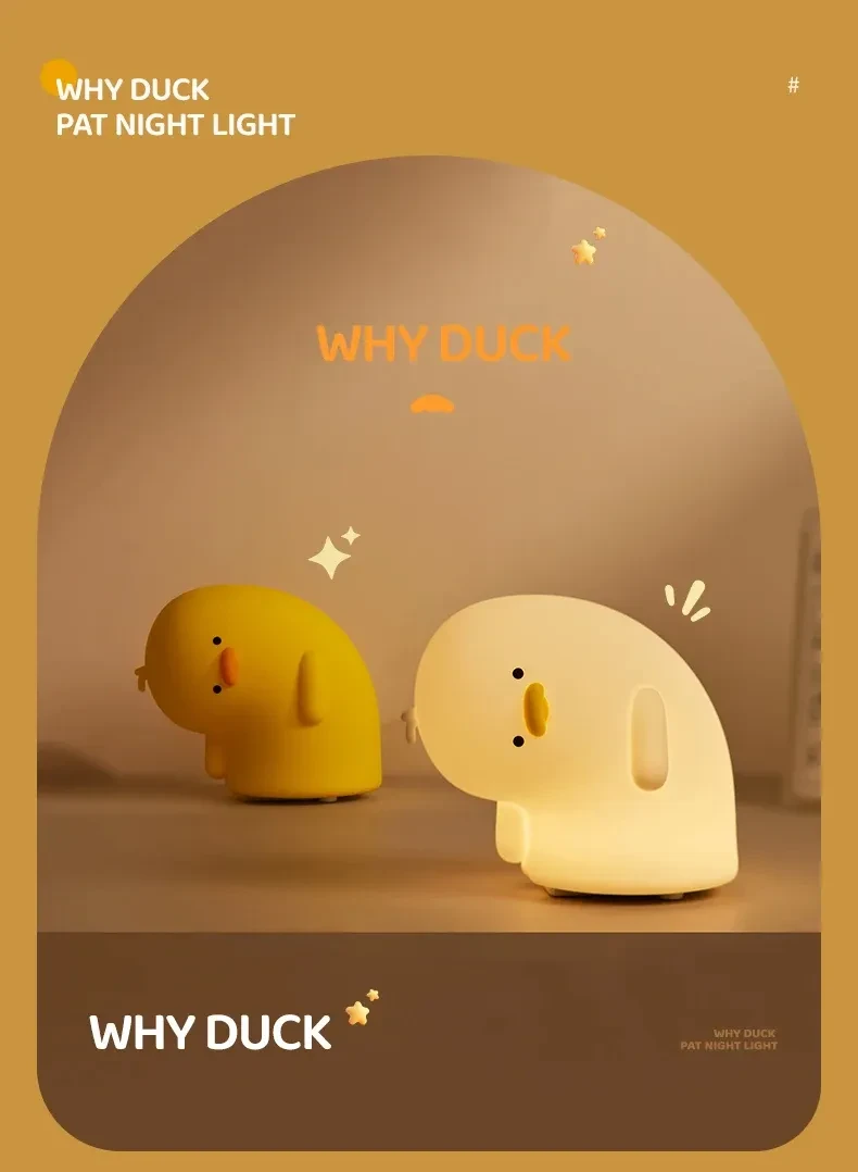 Bonita luz nocturna LED de pato, recargable por USB, lámpara de silicona, luz de ambiente suave al tacto, regalo para niños, decoración de dormitorio