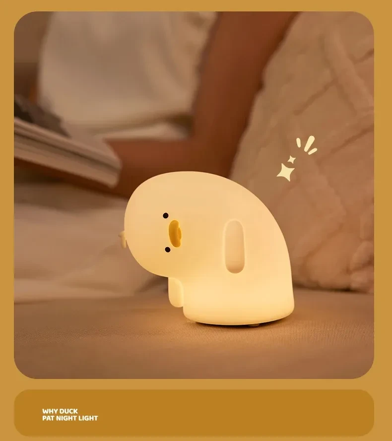 Bonita luz nocturna LED de pato, recargable por USB, lámpara de silicona, luz de ambiente suave al tacto, regalo para niños, decoración de dormitorio