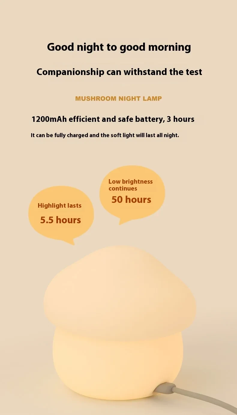 Lámpara de noche pequeña con forma de hongo, de silicona, bonita, con temporizador para dormir, luz de noche, luz ambiental de carga interesante, decoración de habitación y hogar.