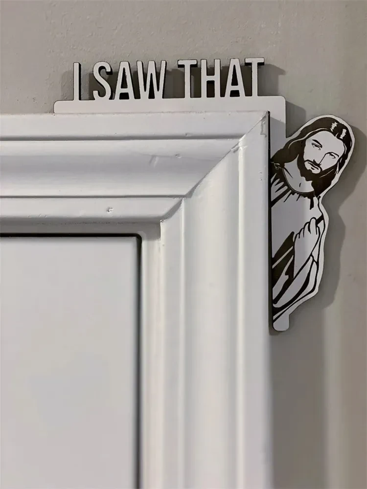 Puerta de madera Vi la cabeza de Jesús, adorno decorativo divertido para el hogar.