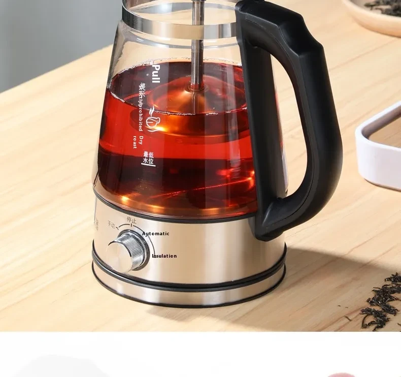 Hervidor de agua eléctrico de vidrio de 110 V con vaporizador y cafetera de vidrio de color negro estándar americano