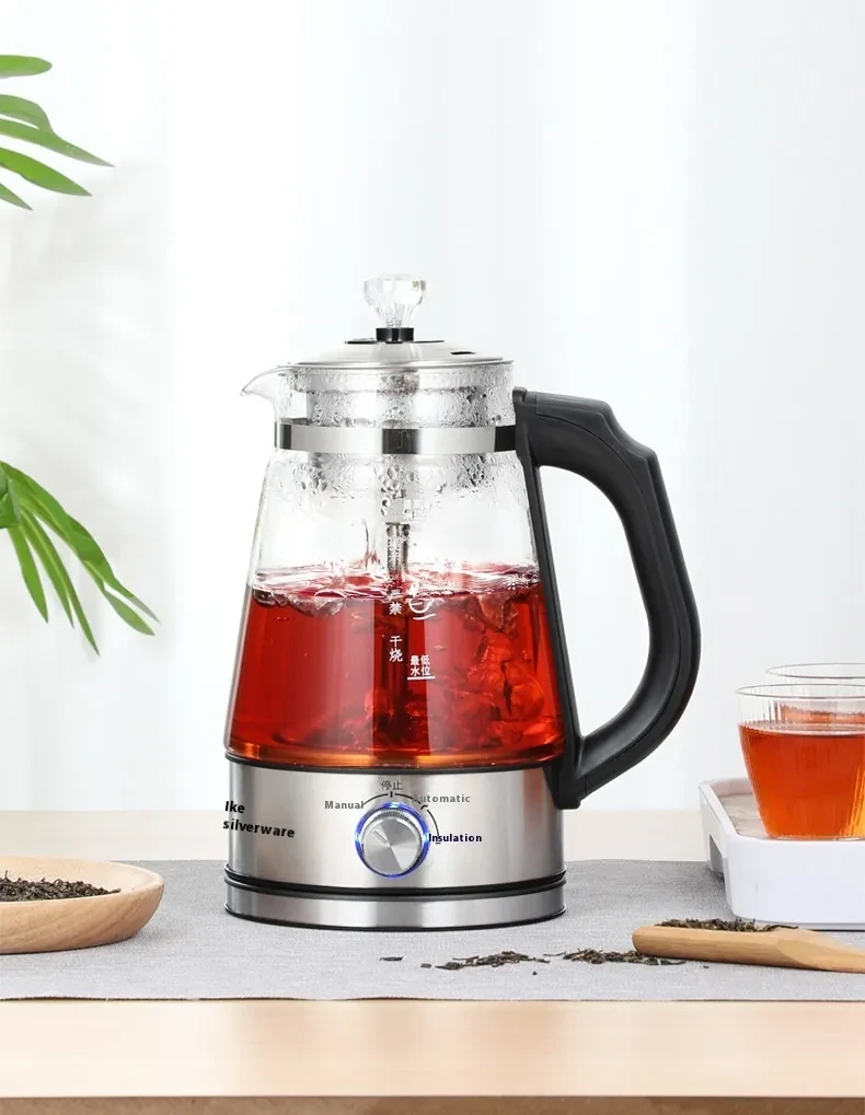 Hervidor de agua eléctrico de vidrio de 110 V con vaporizador y cafetera de vidrio de color negro estándar americano