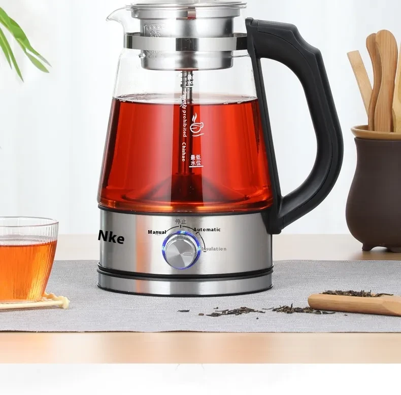 Hervidor de agua eléctrico de vidrio de 110 V con vaporizador y cafetera de vidrio de color negro estándar americano