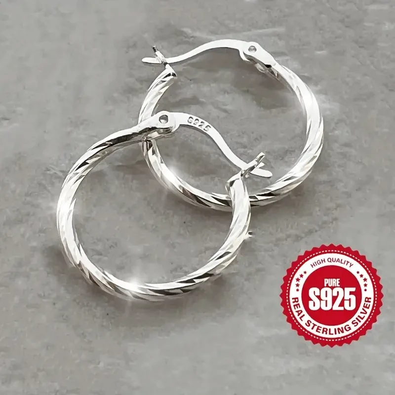 Pendientes de aro de plata de ley S925,