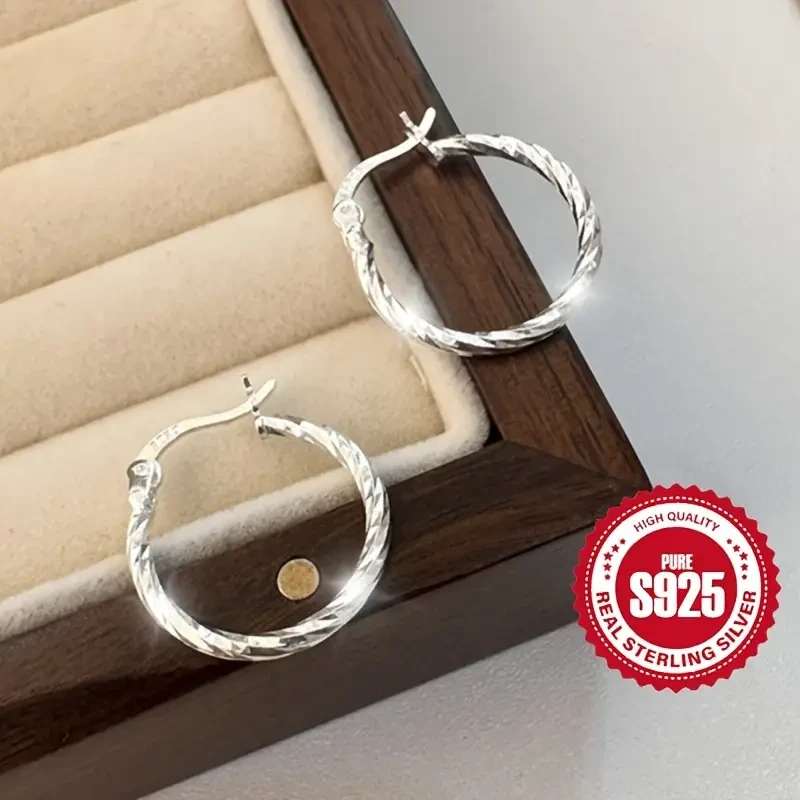 Pendientes de aro de plata de ley S925,