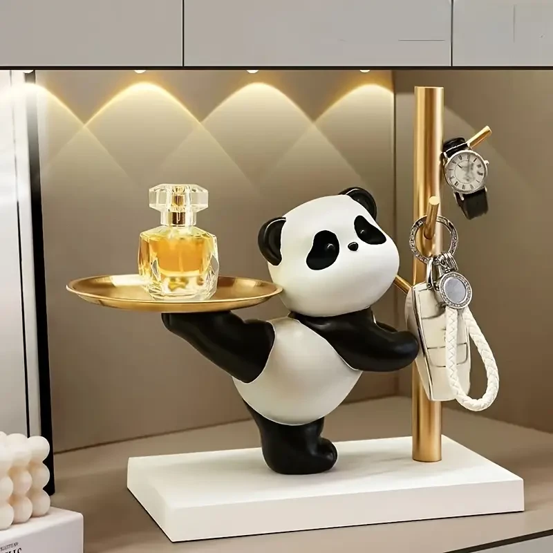 Envío gratuito especial para ti Oferta exclusiva Llavero con forma de panda y bandeja para baratijas - Soporte para joyas con forma de oso de dibujos animados de metal y resina para varios tipos de habitaciones - Decoración multiusos para el hogar interio