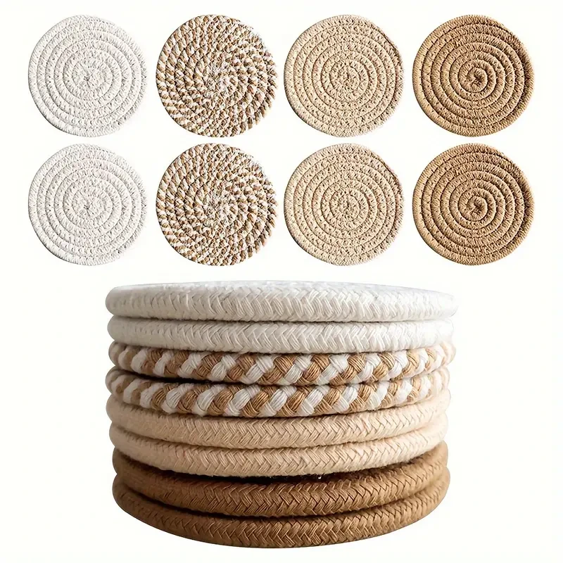 Juego de 8 posavasos absorbentes minimalistas de tela de algodón con forro no tejido para mesa de centro, decoración del hogar, bar, regalo de inauguración de la casa - Serie marrón