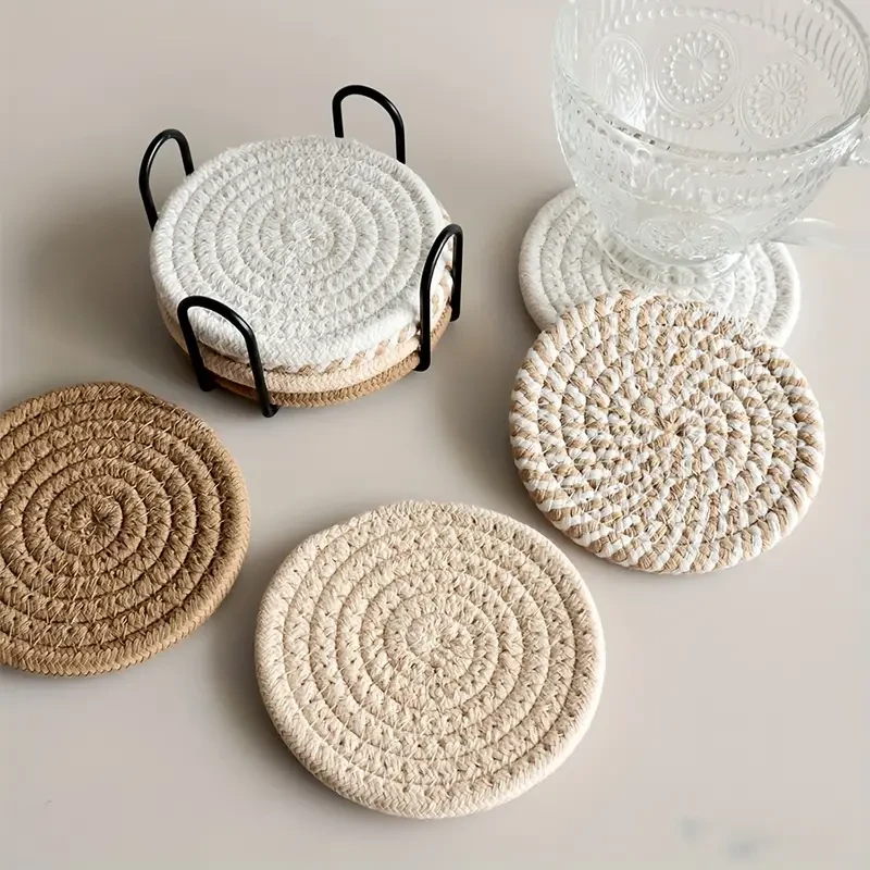 Juego de 8 posavasos absorbentes minimalistas de tela de algodón con forro no tejido para mesa de centro, decoración del hogar, bar, regalo de inauguración de la casa - Serie marrón