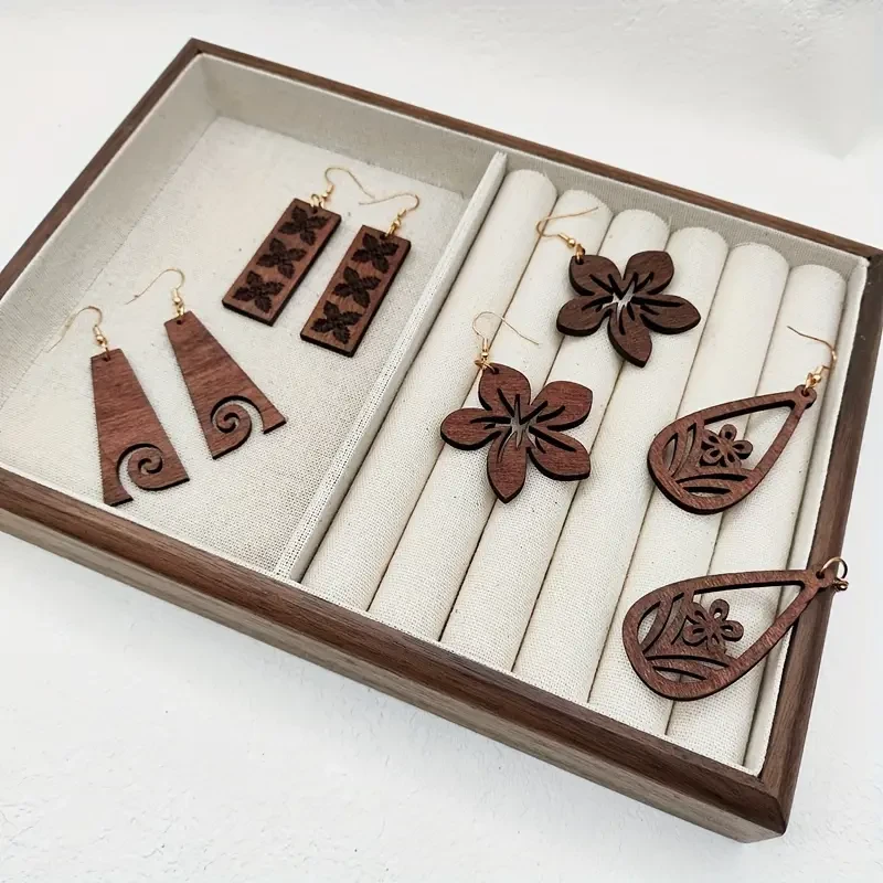 Juego de pendientes colgantes de madera de inspiración vintage