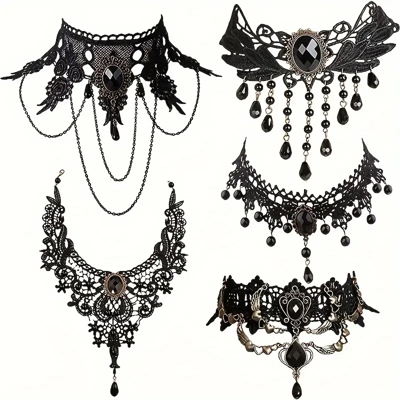 Conjunto de gargantillas góticas steampunk